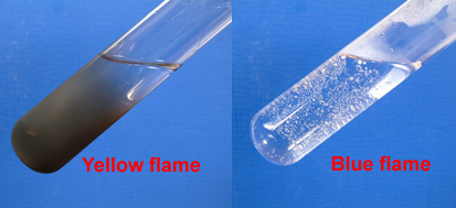 Boiling tube blackened by the use of a yellow flame for heating