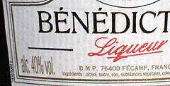 Bottle of liquer showing 40% alcohol by volume label