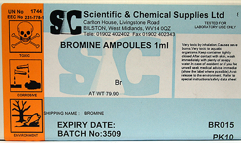 Bromine ampoules label