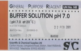 Label from a commercial pH 7.0 buffer solution