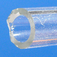 Freshly cut glass tube and same tube after flame polishing