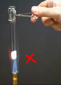 Incorrect heating - all the test tube and test tube holders become hot, not just the substance to be heated