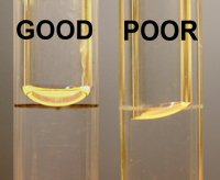 A dirty pipette will have a poor meniscus - replace it!