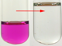 Purple solution turns pale green