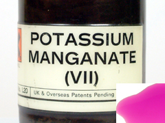 Potassium manganate(VII) with inset showing purple colour of the solution