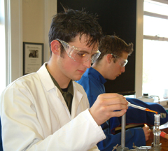 Students wearing safety glasses